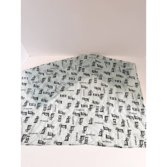 BEBE Women's Light Blue/Black Silk Semi Sheer Allover "bebe" Logo Square Scarf - Picture 6 of 6